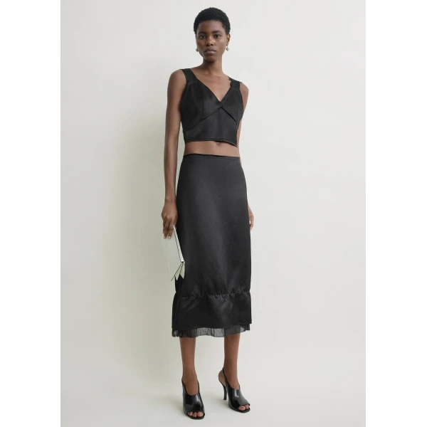 Totême Cropped satin camisole in Black - Tops - Scandinavian Minimalist Luxury at Luxury Shoes 