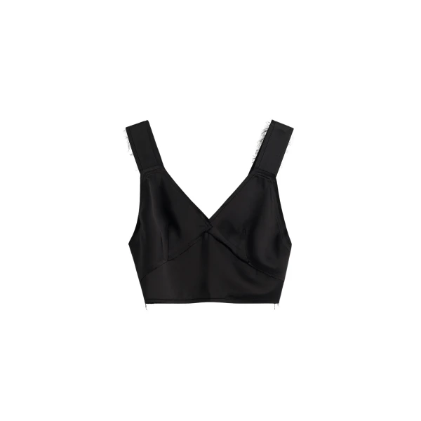 Totême Cropped satin camisole in Black - Tops - Scandinavian Minimalist Luxury at Luxury Shoes 