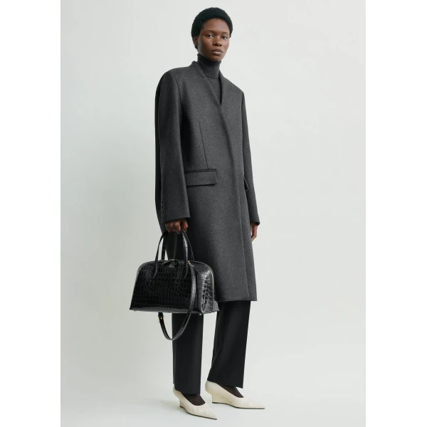 Totême Deep pleat coat in Charcoal melange - Coats - Scandinavian Minimalist Luxury at Luxury Shoes 