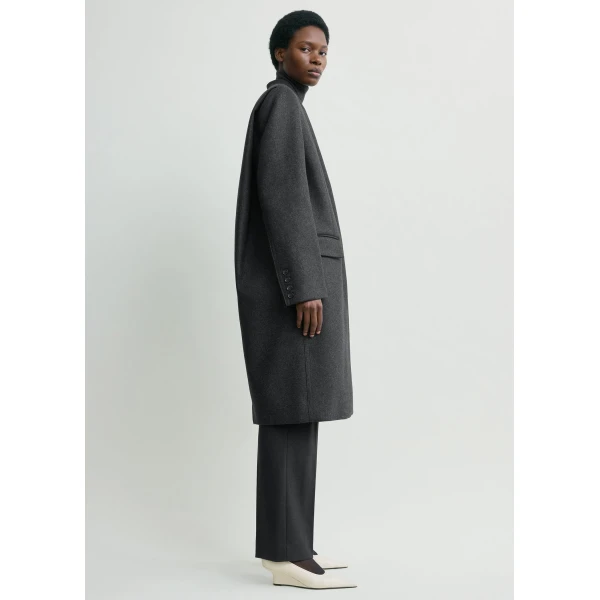 Totême Deep pleat coat in Charcoal melange - Coats - Scandinavian Minimalist Luxury at Luxury Shoes 