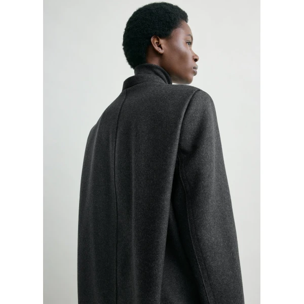 Totême Deep pleat coat in Charcoal melange - Coats - Scandinavian Minimalist Luxury at Luxury Shoes 