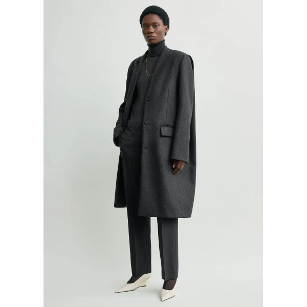 Totême Deep pleat coat in Charcoal melange - Coats - Scandinavian Minimalist Luxury at Luxury Shoes 