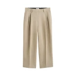Totême Double-pleat cropped linen trousers in Beige - Pants - Scandinavian Minimalist Luxury at Luxury Shoes 