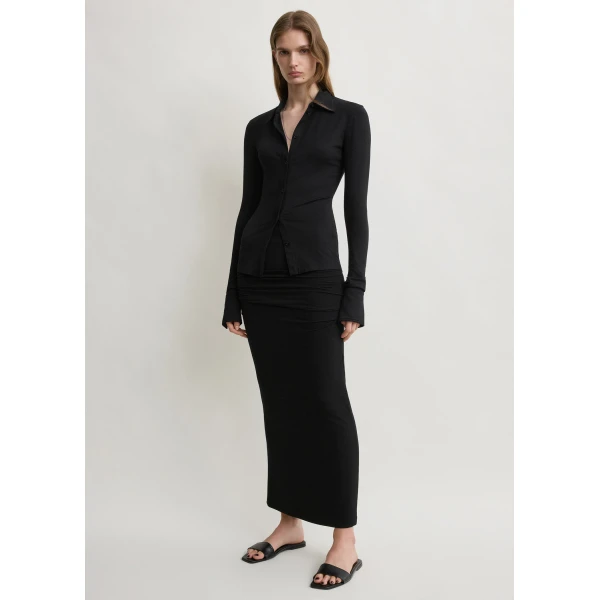 Totême Draped jersey skirt in Black - Skirts - Scandinavian Minimalist Luxury at Luxury Shoes 