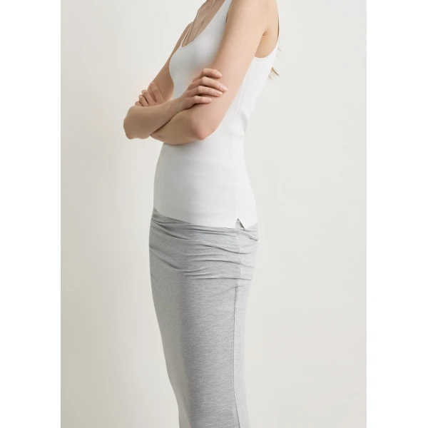 Totême Draped jersey skirt pale grey mélange in Pale grey melange - Skirts - Scandinavian Minimalist Luxury at Luxury Shoes 