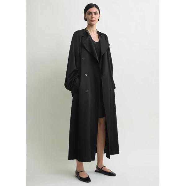 Totême Draped satin trench in Black - Coats - Scandinavian Minimalist Luxury at Luxury Shoes 