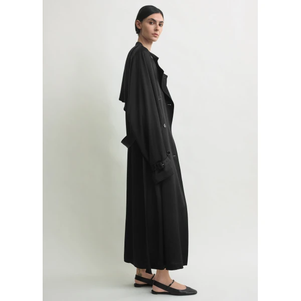 Totême Draped satin trench in Black - Coats - Scandinavian Minimalist Luxury at Luxury Shoes 