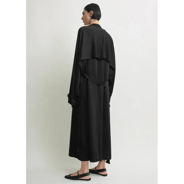 Totême Draped satin trench in Black - Coats - Scandinavian Minimalist Luxury at Luxury Shoes 