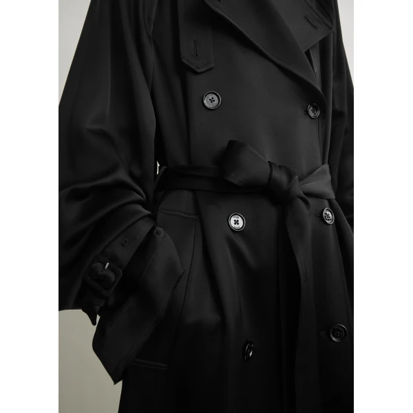 Totême Draped satin trench in Black - Coats - Scandinavian Minimalist Luxury at Luxury Shoes 