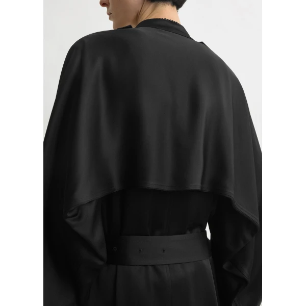 Totême Draped satin trench in Black - Coats - Scandinavian Minimalist Luxury at Luxury Shoes 