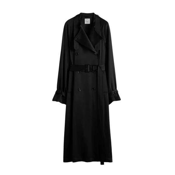 Totême Draped satin trench in Black - Coats - Scandinavian Minimalist Luxury at Luxury Shoes 