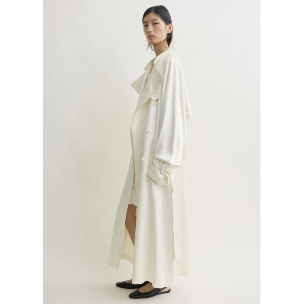Totême Draped satin trench in Off-white - Coats - Scandinavian Minimalist Luxury at Luxury Shoes 