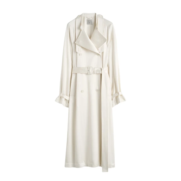 Totême Draped satin trench in Off-white - Coats - Scandinavian Minimalist Luxury at Luxury Shoes 