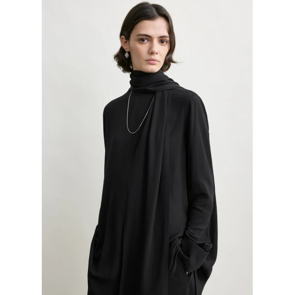 Totême Draped scarf blouse in Black - Tops - Scandinavian Minimalist Luxury at Luxury Shoes 