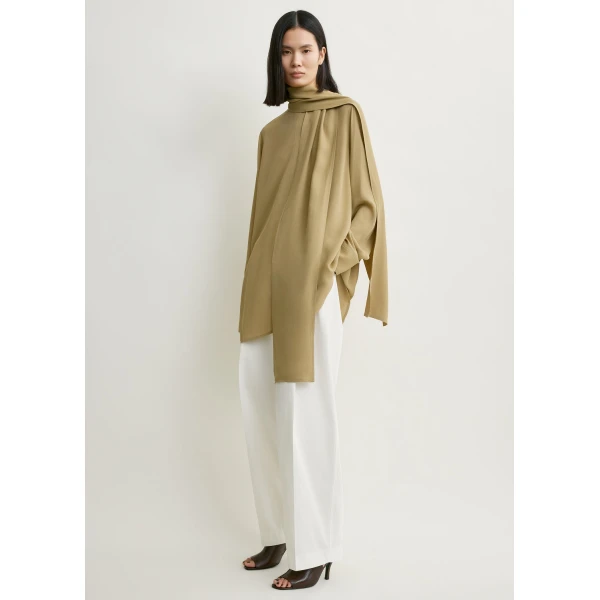 Totême Draped scarf blouse in Desert - Tops - Scandinavian Minimalist Luxury at Luxury Shoes 