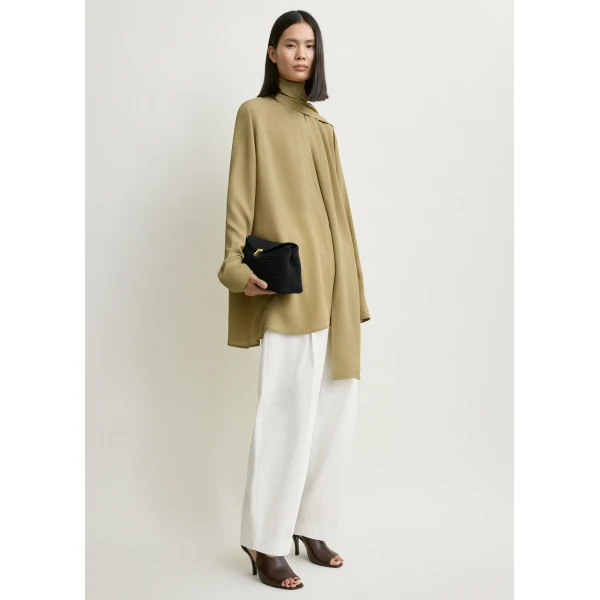 Totême Draped scarf blouse in Desert - Tops - Scandinavian Minimalist Luxury at Luxury Shoes 