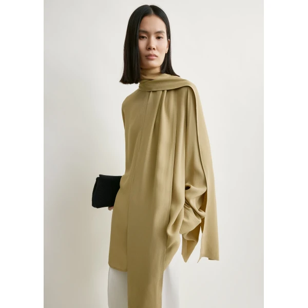 Totême Draped scarf blouse in Desert - Tops - Scandinavian Minimalist Luxury at Luxury Shoes 