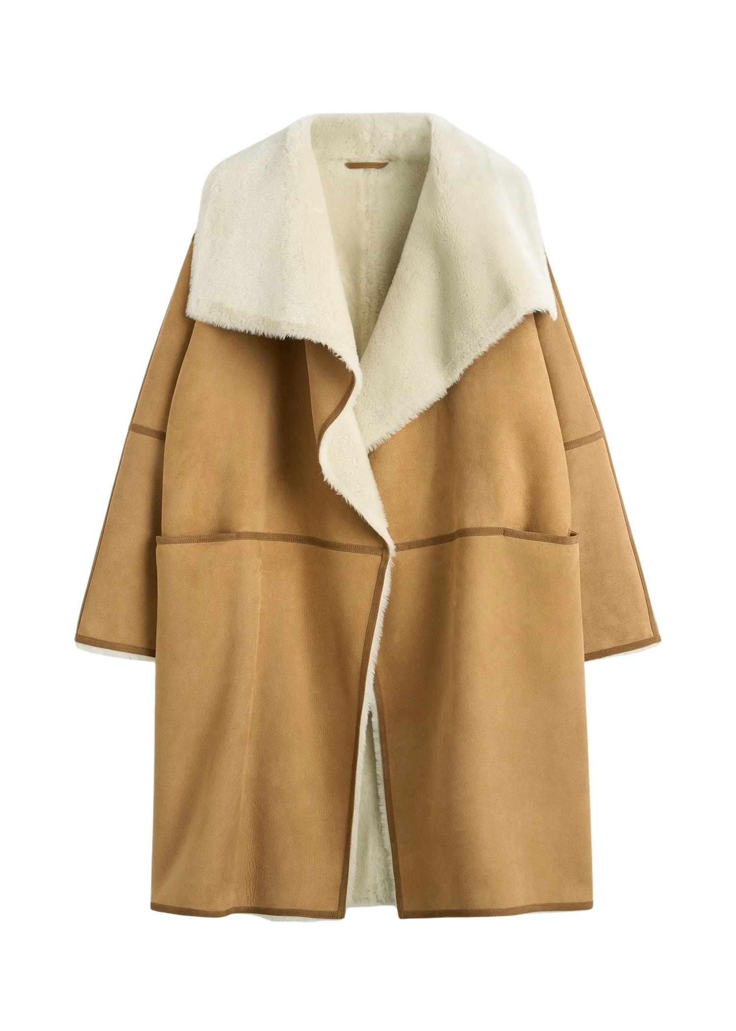 Toteme-Draped-shearling-coat-in-Tan14667_nobg Totême Draped shearling coat in Tan - Coats - Scandinavian Minimalist Luxury at Luxury Shoes