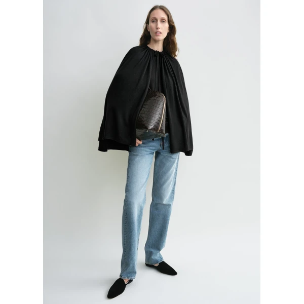 Totême Drawstring cape in Black - Knitwear - Scandinavian Minimalist Luxury at Luxury Shoes 