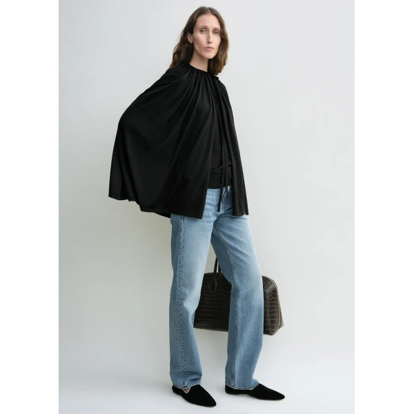 Totême Drawstring cape in Black - Knitwear - Scandinavian Minimalist Luxury at Luxury Shoes 