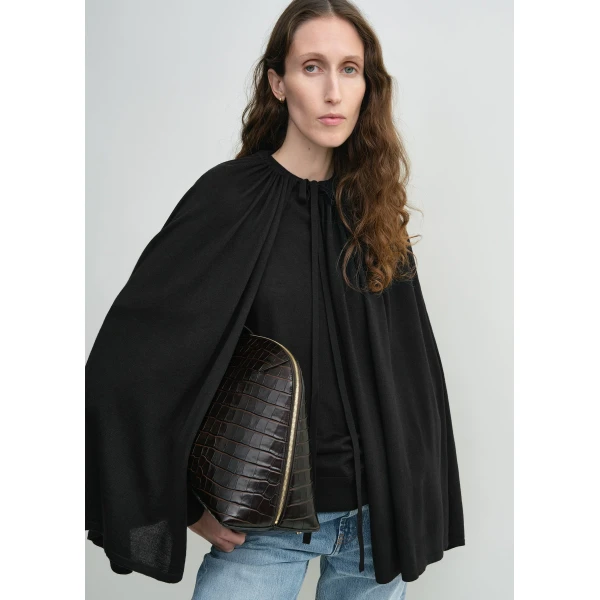 Totême Drawstring cape in Black - Knitwear - Scandinavian Minimalist Luxury at Luxury Shoes 