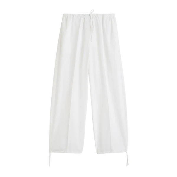 Totême Drawstring cotton trousers in White - Pants - Scandinavian Minimalist Luxury at Luxury Shoes 