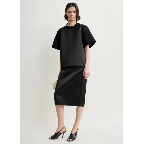 Totême Duchess satin tee in Black - Tops - Scandinavian Minimalist Luxury at Luxury Shoes 