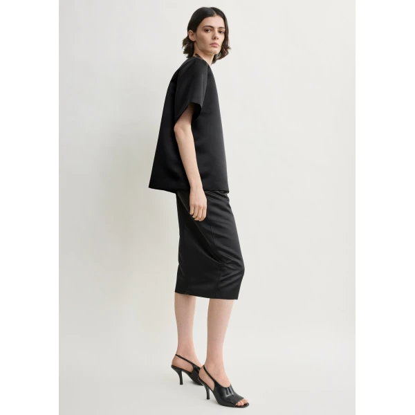 Totême Duchess satin tee in Black - Tops - Scandinavian Minimalist Luxury at Luxury Shoes 