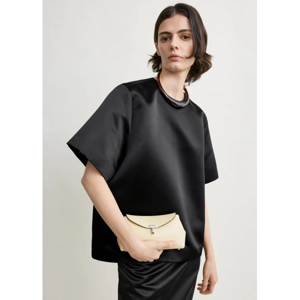 Totême Duchess satin tee in Black - Tops - Scandinavian Minimalist Luxury at Luxury Shoes 