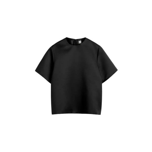 Totême Duchess satin tee in Black - Tops - Scandinavian Minimalist Luxury at Luxury Shoes 