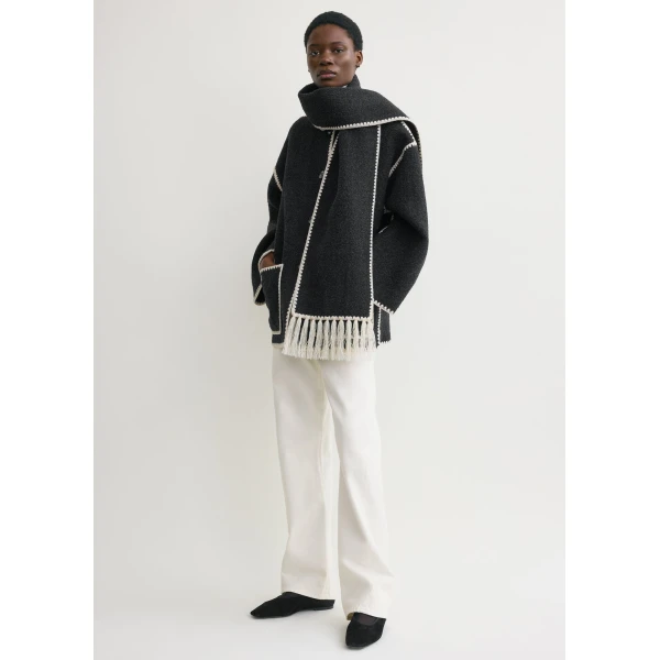 Totême Embroidered scarf jacket dark grey mélange in Dark grey melange - Jackets - Scandinavian Minimalist Luxury at Luxury Shoes 
