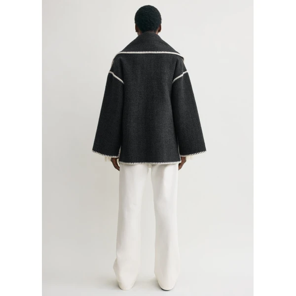 Totême Embroidered scarf jacket dark grey mélange in Dark grey melange - Jackets - Scandinavian Minimalist Luxury at Luxury Shoes 