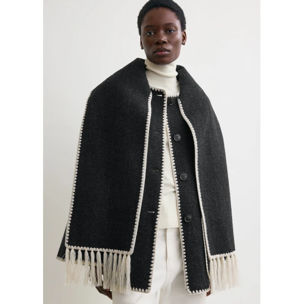 Totême Embroidered scarf jacket dark grey mélange in Dark grey melange - Jackets - Scandinavian Minimalist Luxury at Luxury Shoes 