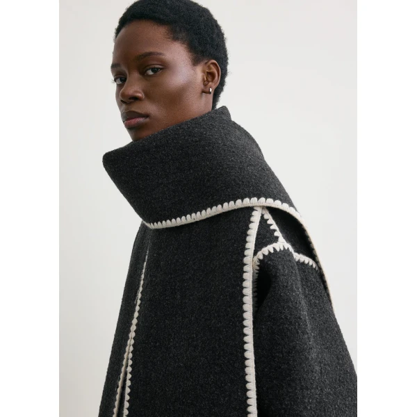 Totême Embroidered scarf jacket dark grey mélange in Dark grey melange - Jackets - Scandinavian Minimalist Luxury at Luxury Shoes 