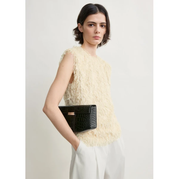 Totême Feathered-jersey top in Eggshell - Tops - Scandinavian Minimalist Luxury at Luxury Shoes 