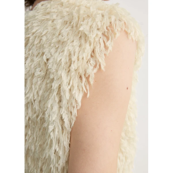 Totême Feathered-jersey top in Eggshell - Tops - Scandinavian Minimalist Luxury at Luxury Shoes 
