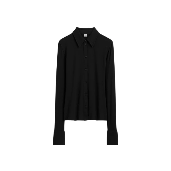 Totême Fitted jersey shirt in Black - Tops - Scandinavian Minimalist Luxury at Luxury Shoes 