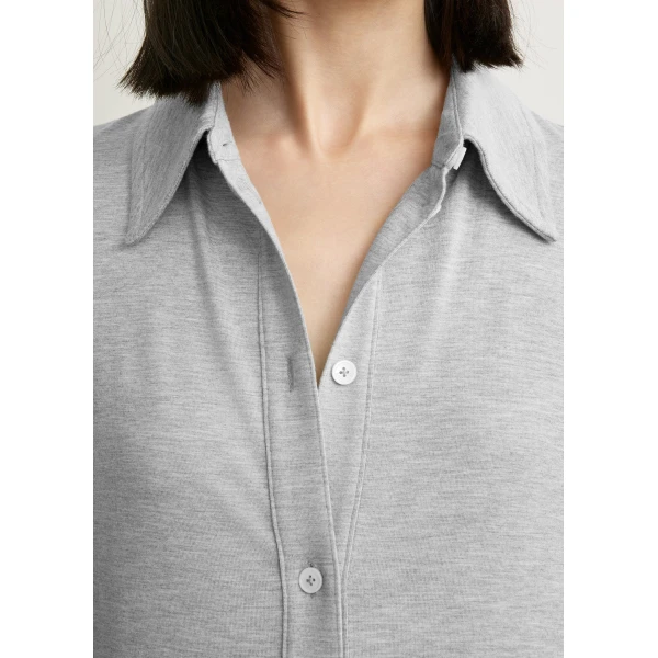 Totême Fitted jersey shirt pale grey mélange in Pale grey melange - Tops - Scandinavian Minimalist Luxury at Luxury Shoes 