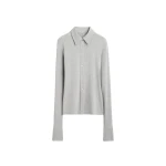 Totême Fitted jersey shirt pale grey mélange in Pale grey melange - Tops - Scandinavian Minimalist Luxury at Luxury Shoes 