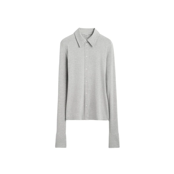 Totême Fitted jersey shirt pale grey mélange in Pale grey melange - Tops - Scandinavian Minimalist Luxury at Luxury Shoes 