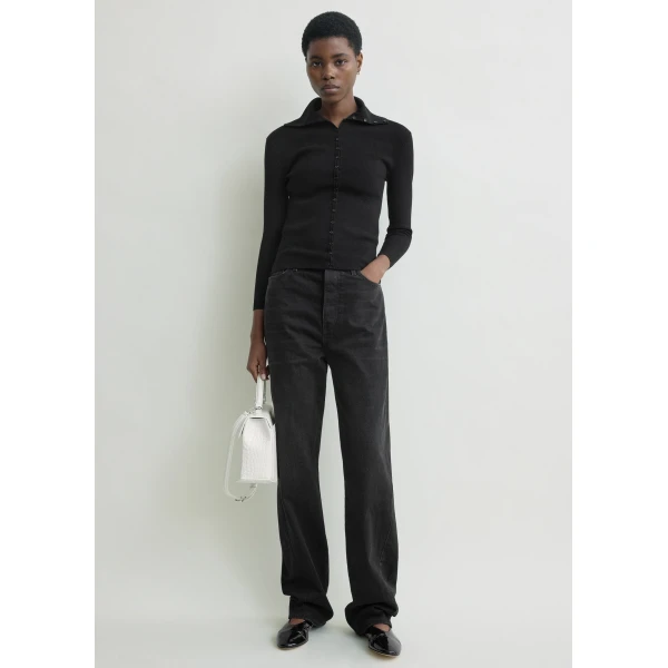 Totême Fitted polo cardigan in Black - Knitwear - Scandinavian Minimalist Luxury at Luxury Shoes 