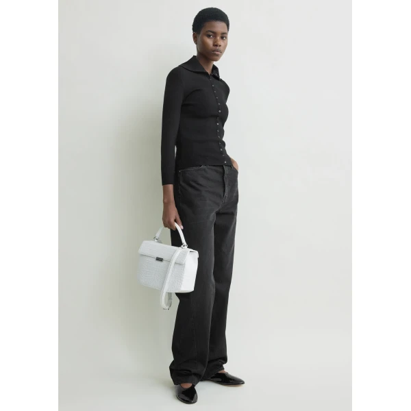 Totême Fitted polo cardigan in Black - Knitwear - Scandinavian Minimalist Luxury at Luxury Shoes 