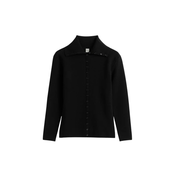 Totême Fitted polo cardigan in Black - Knitwear - Scandinavian Minimalist Luxury at Luxury Shoes 