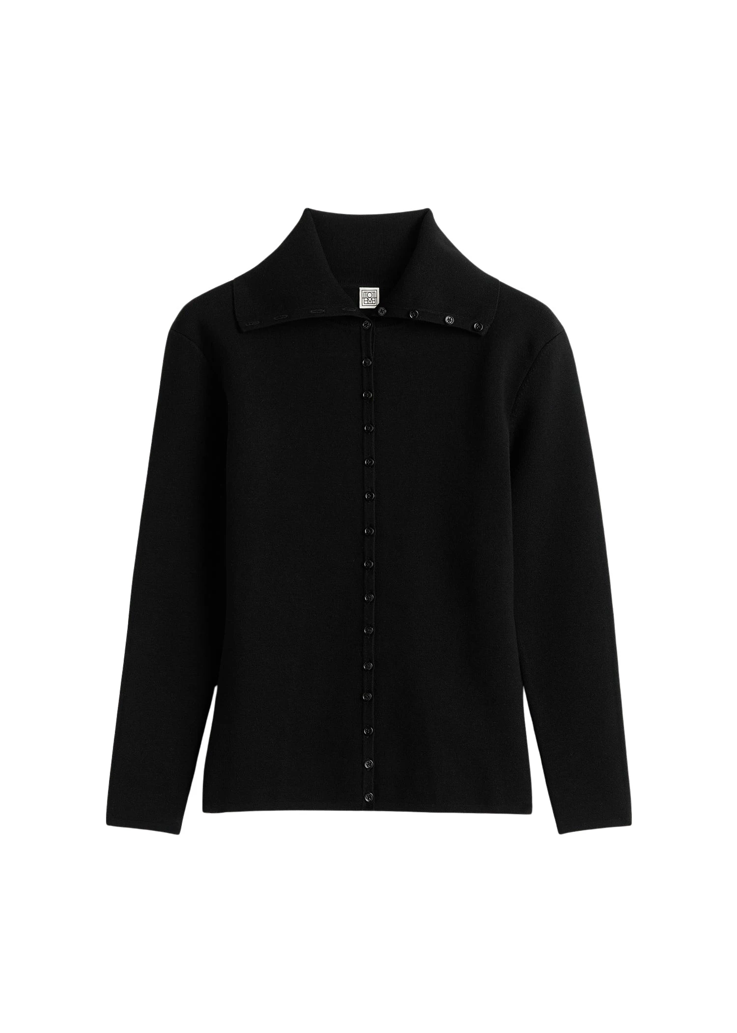 Toteme-Fitted-polo-cardigan-in-Black17472_nobg Totême Fitted polo cardigan in Black - Knitwear - Scandinavian Minimalist Luxury at Luxury Shoes