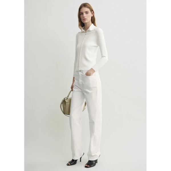 Totême Fitted polo cardigan in Off-white - Knitwear - Scandinavian Minimalist Luxury at Luxury Shoes 