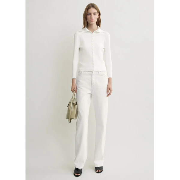 Totême Fitted polo cardigan in Off-white - Knitwear - Scandinavian Minimalist Luxury at Luxury Shoes 