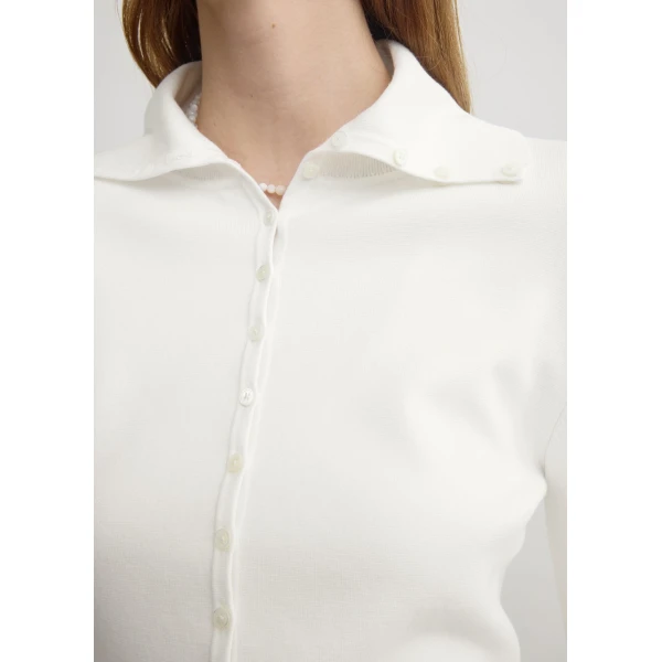 Totême Fitted polo cardigan in Off-white - Knitwear - Scandinavian Minimalist Luxury at Luxury Shoes 