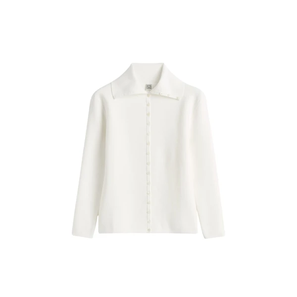 Totême Fitted polo cardigan in Off-white - Knitwear - Scandinavian Minimalist Luxury at Luxury Shoes 