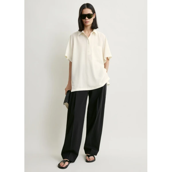Totême Fluid polo shirt in Ecru - Tops - Scandinavian Minimalist Luxury at Luxury Shoes 