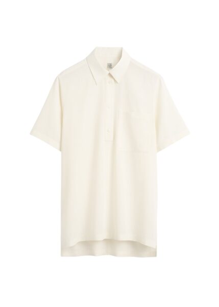 Totême Fluid polo shirt in Ecru - Tops - Scandinavian Minimalist Luxury at Luxury Shoes 